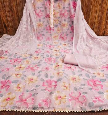 Lavender Organza Embroidered Unstitched Dress Material 2