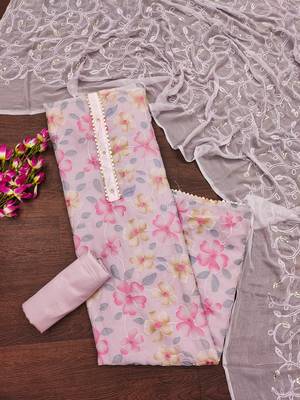 Lavender Organza Embroidered Unstitched Dress Material 3