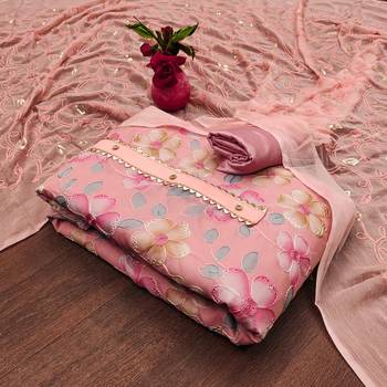 Peach Organza Embroidered Unstitched Dress Material 1