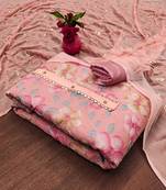 Peach Organza Embroidered Unstitched Dress Material