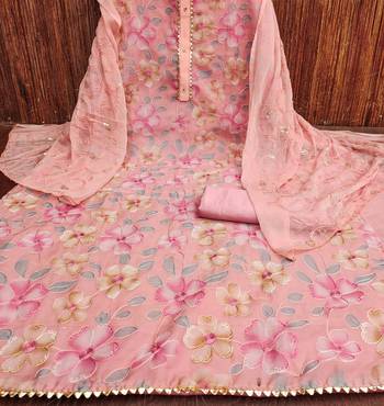Peach Organza Embroidered Unstitched Dress Material 2