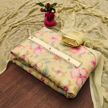 Yellow Organza Embroidered Unstitched Dress Material 1