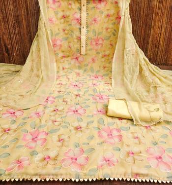 Yellow Organza Embroidered Unstitched Dress Material 2