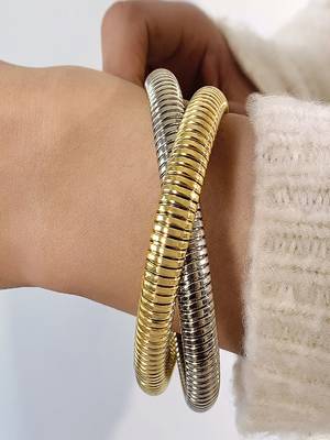 Gold , silver plated 16mm snake bangles combo(pack of 2) 2