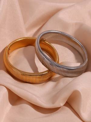Gold , silver plated 16mm snake bangles combo(pack of 2) 5