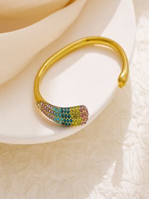 zircon 18k plated stainless steel open bracelet 1