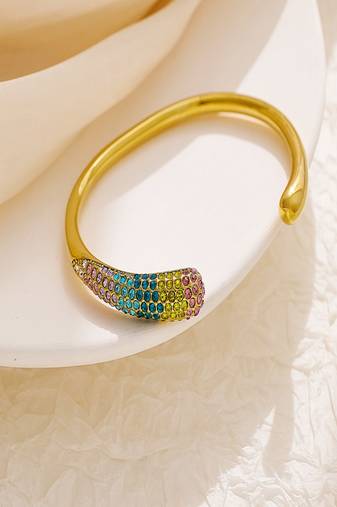 zircon 18k plated stainless steel open bracelet
