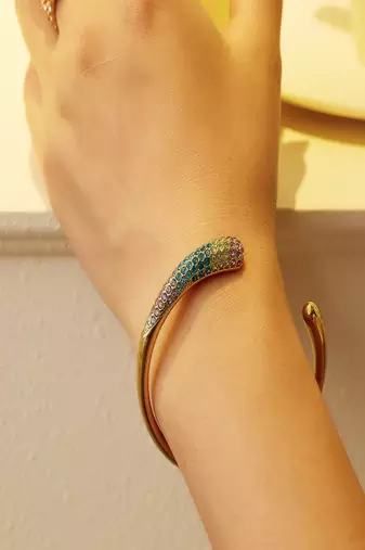 zircon 18k plated stainless steel open bracelet