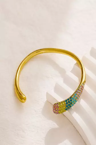 zircon 18k plated stainless steel open bracelet