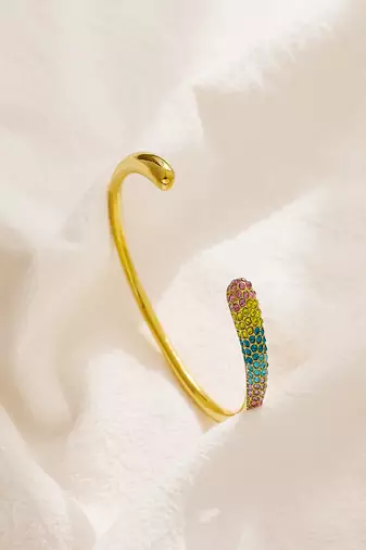 zircon 18k plated stainless steel open bracelet