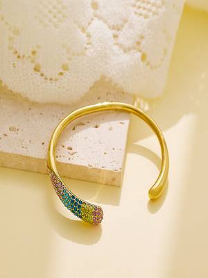 zircon 18k plated stainless steel open bracelet 5