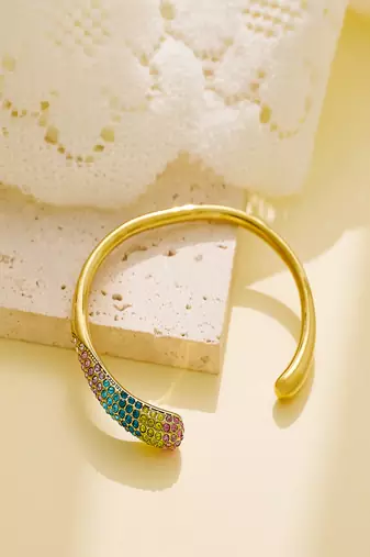 zircon 18k plated stainless steel open bracelet
