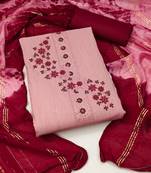 Pink colour with embroidered work georgette semi stitched dress with unstitched bottom