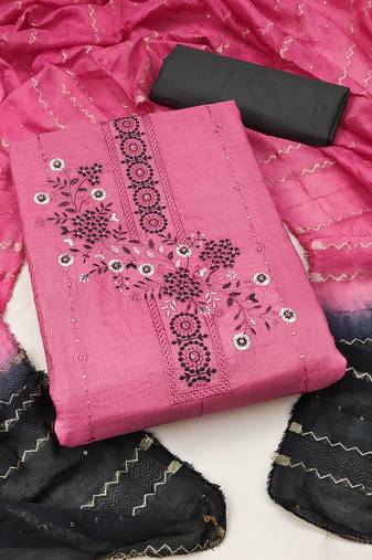Pink colour with embroidered work georgette semi stitched dress with unstitched bottom
