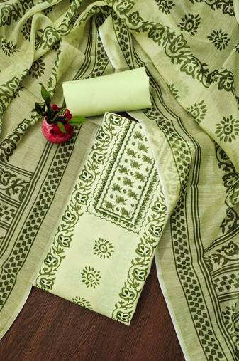 Green colour with embroidered work georgette semi stitched dress with unstitched bottom