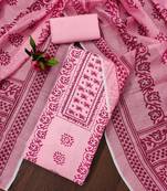 Pink colour with embroidered work cotton semi stitched dress with unstitched bottom