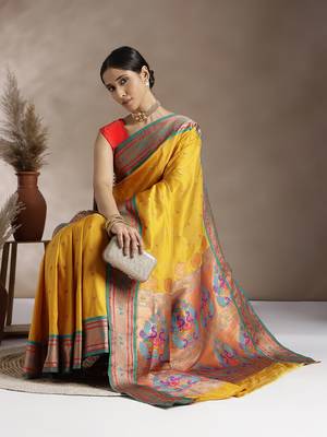 Gold Woven Design Paithani Silk Zari Work Saree 1