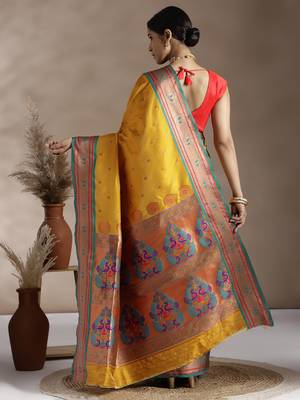 Gold Woven Design Paithani Silk Zari Work Saree 3