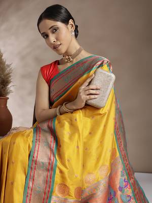 Gold Woven Design Paithani Silk Zari Work Saree 4