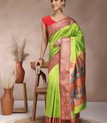 Mint green woven design paithani silk zari work saree