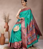 Turquoise Blue Woven Design Paithani Silk Zari Work Saree