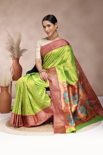 Mint Green Woven Design Paithani Silk Zari Work Saree