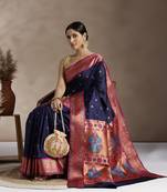 Navy Blue Woven Design Paithani Silk Zari Work Saree