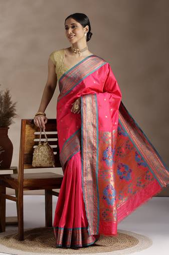 Pink Woven Design Paithani Silk Zari Work Saree