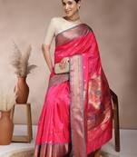 Pink woven design paithani silk zari work saree