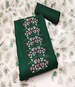 Green colour with embroidery work cotton semi stitched dress with unstitched bottom