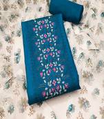 Teal colour with embroidery work cotton semi stitched dress with unstitched bottom