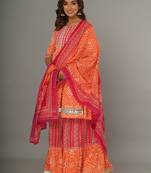 Bandhani Yoke Design Peplum Kurta with Sharara & Dupatta