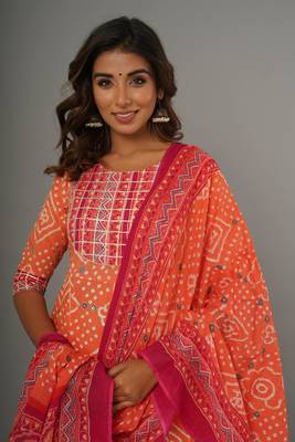Bandhani Yoke Design Peplum Kurta with Sharara & Dupatta 2