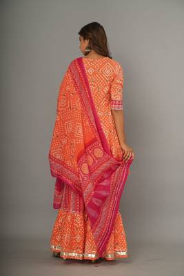 Bandhani Yoke Design Peplum Kurta with Sharara & Dupatta 4
