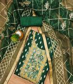 Green colour with embroidered work organza semi stitched dress with unstitched bottom