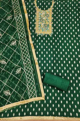 Green colour with embroidered work organza semi stitched dress with unstitched bottom