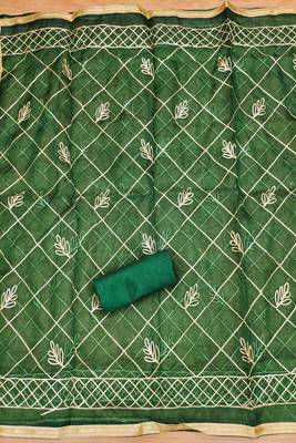 Green colour with embroidered work organza semi stitched dress with unstitched bottom 4