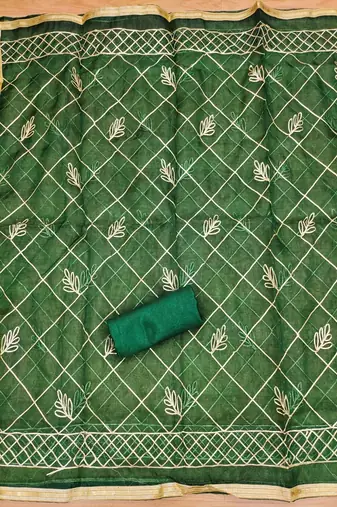 Green colour with embroidered work organza semi stitched dress with unstitched bottom