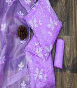 Lavendar colour with embroidery work organza semi stitched dress with unstitched bottom