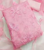 Pink colour with embroidery work organza semi stitched dress with unstitched bottom