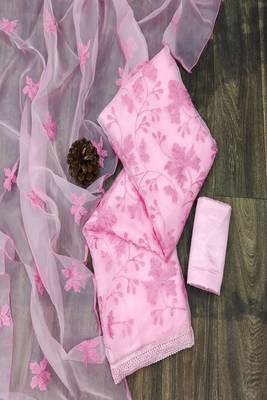 Pink colour with embroidery work organza semi stitched dress with unstitched bottom 2