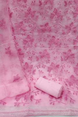 Pink colour with embroidery work organza semi stitched dress with unstitched bottom 3