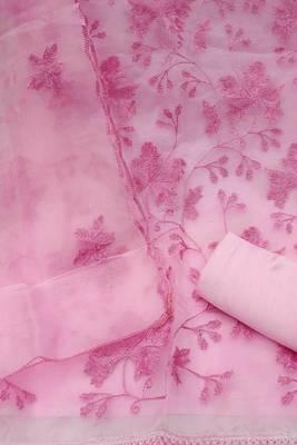 Pink colour with embroidery work organza semi stitched dress with unstitched bottom 4