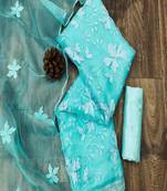 Sky colour with embroidery work organza semi stitched dress with unstitched bottom