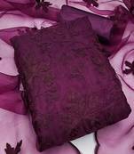 Wine colour with embroidery work organza semi stitched dress with unstitched bottom