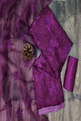 Wine colour with embroidery work organza semi stitched dress with unstitched bottom 2