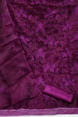 Wine colour with embroidery work organza semi stitched dress with unstitched bottom 3