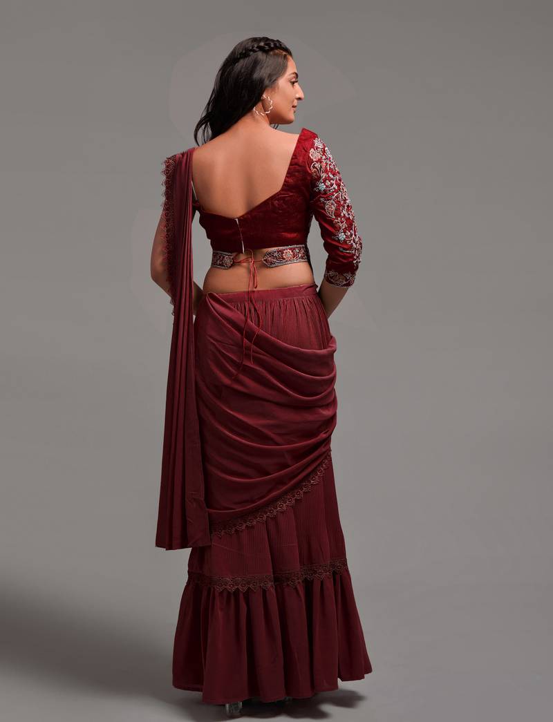 Ready to Wear Lehenga Saree with Embroidered Blouse