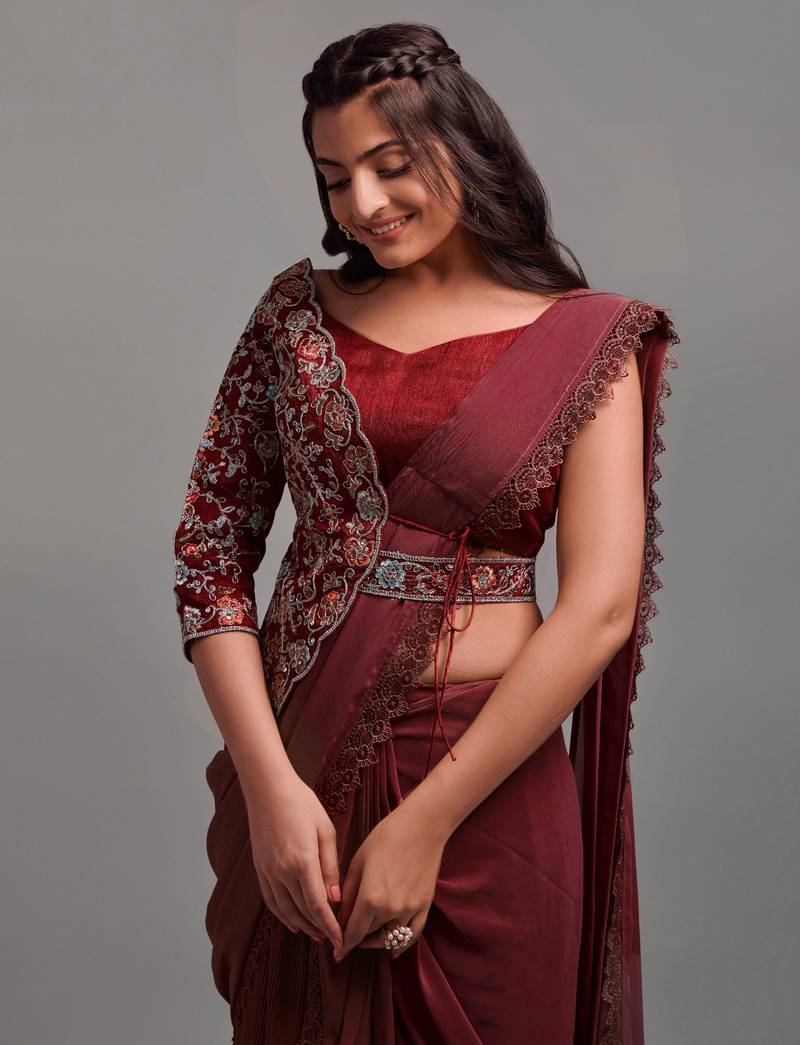 Ready to Wear Lehenga Saree with Embroidered Blouse