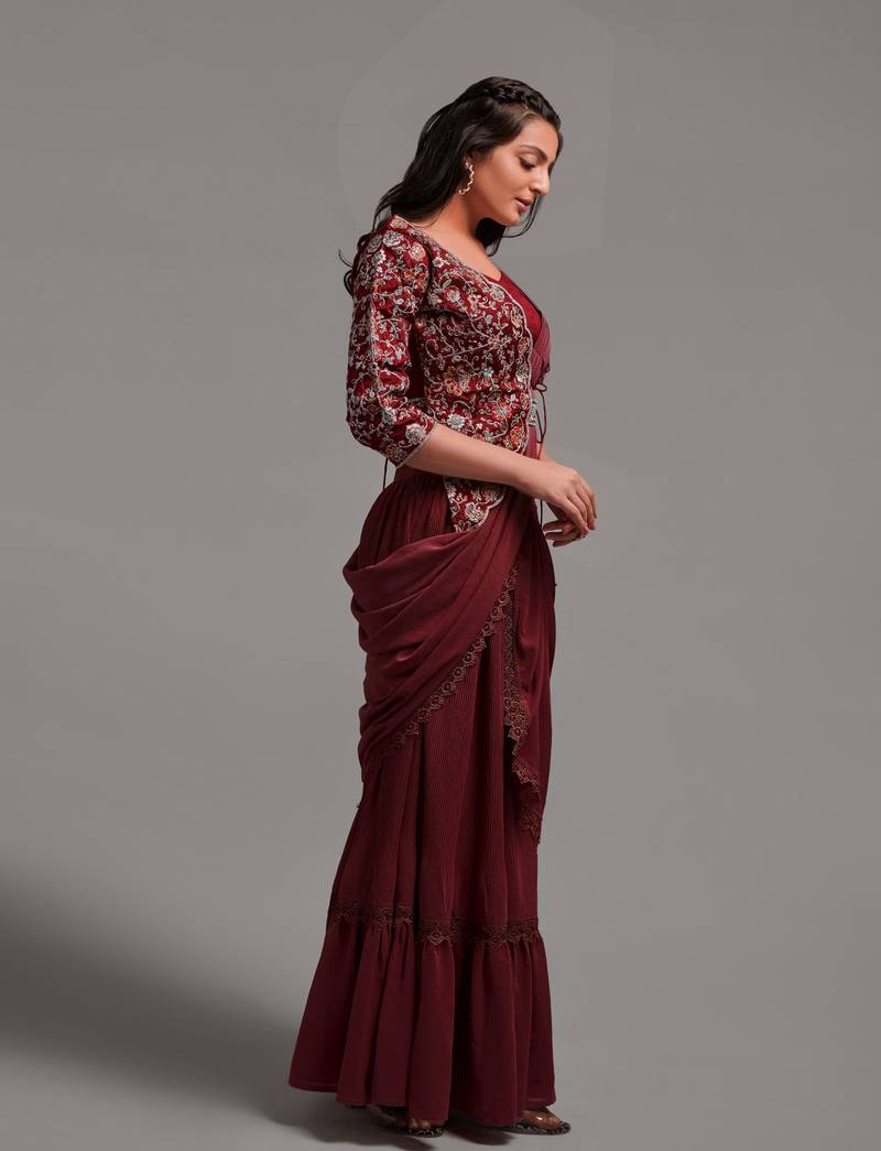 Ready to Wear Lehenga Saree with Embroidered Blouse